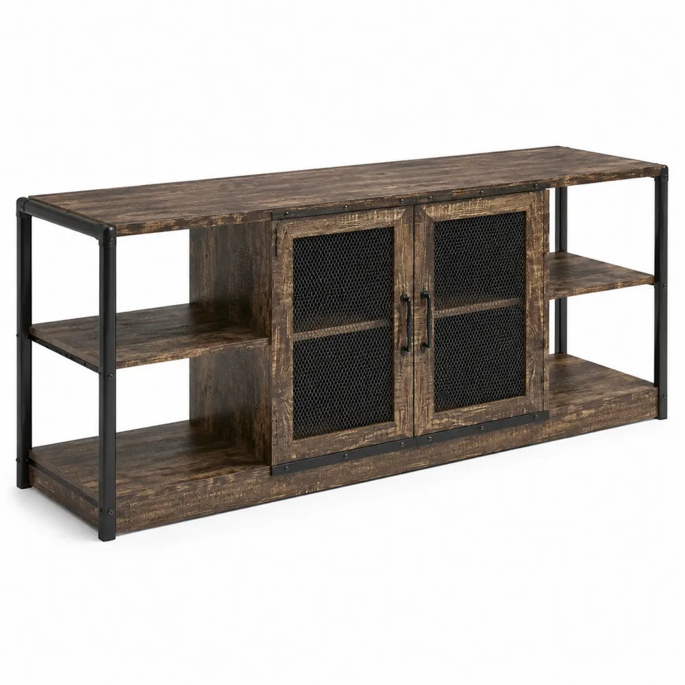 Mobile TV in legno e acciaio con ante a rete 120x40x60 cm