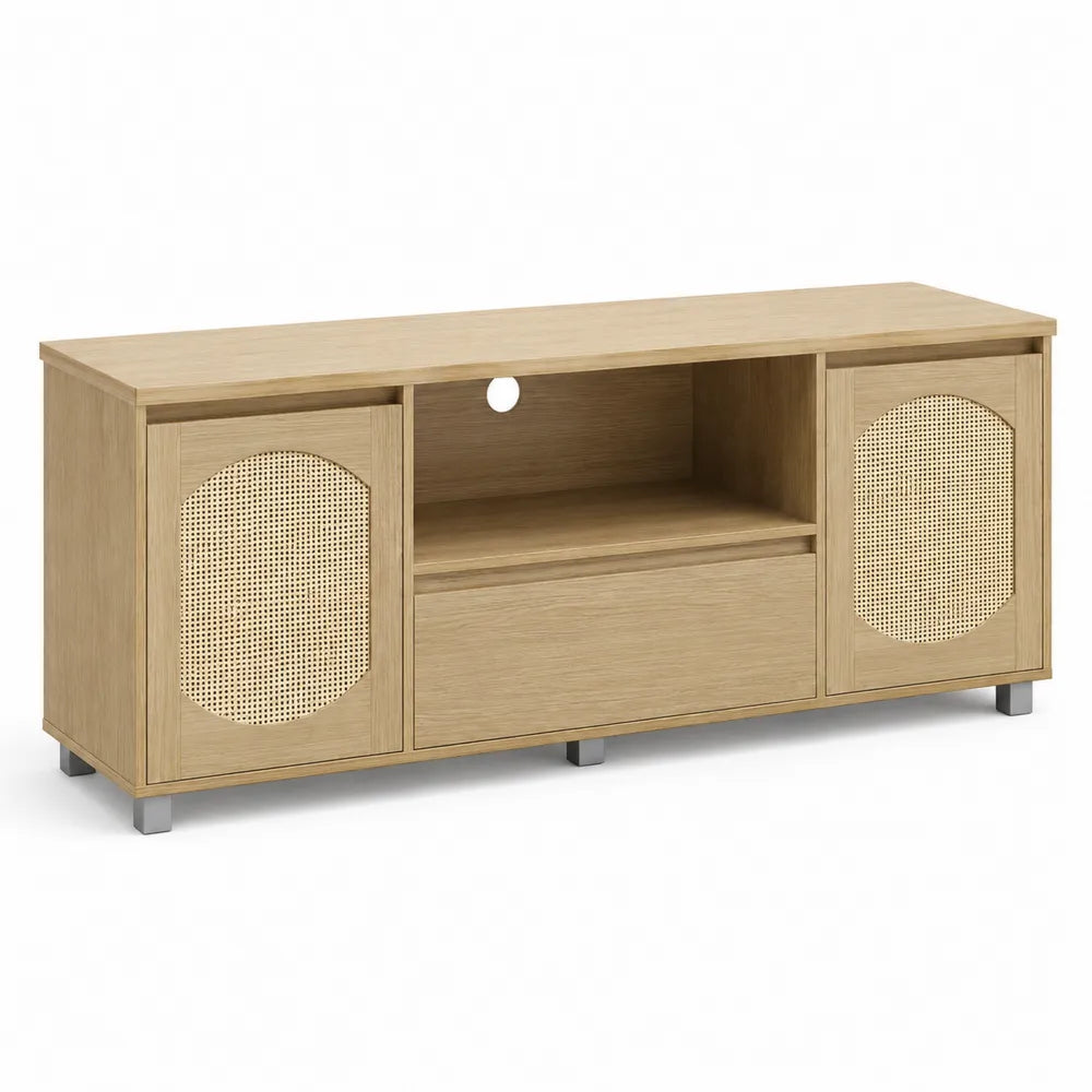 Mobile TV in Legno e Rattan con Ripiani