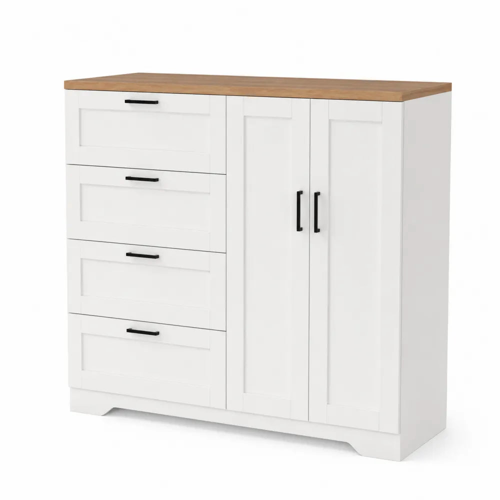 Cassettiera in MDF Bianco con Ripiano in Legno
