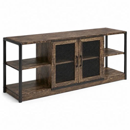 Mobile TV in legno e acciaio con ante a rete 120x40x60 cm
