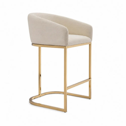 Sgabello da Bar in Tessuto Beige e Metallo Oro