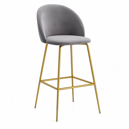 Sgabello in Velluto Grigio con Struttura in Metallo Dorato