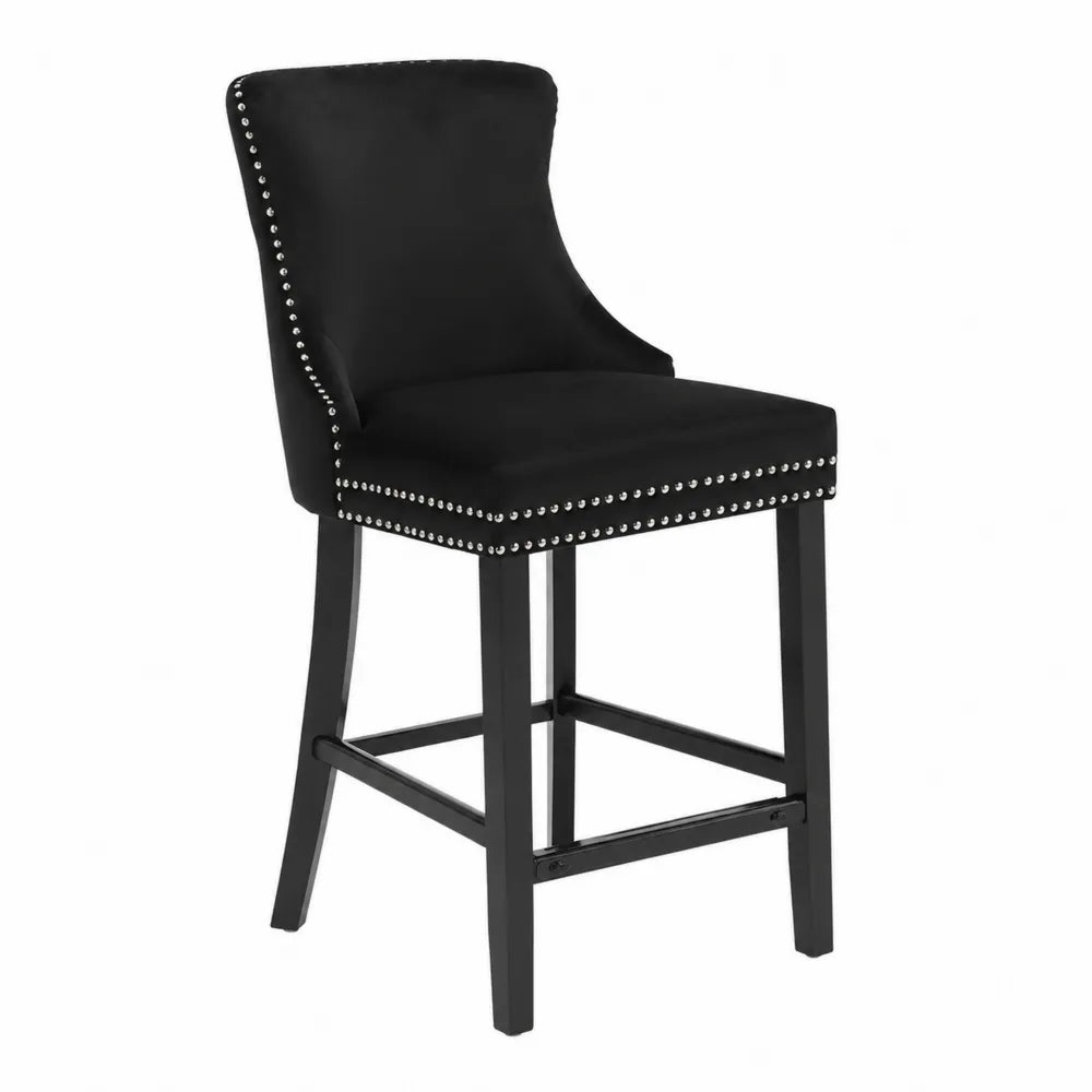 Sgabello da bar in velluto nero con struttura in legno