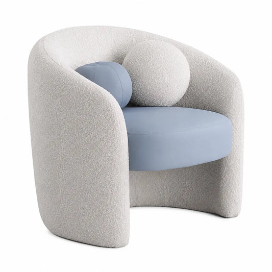 Poltrona in tessuto bouclé e pelle PU grigio e blu