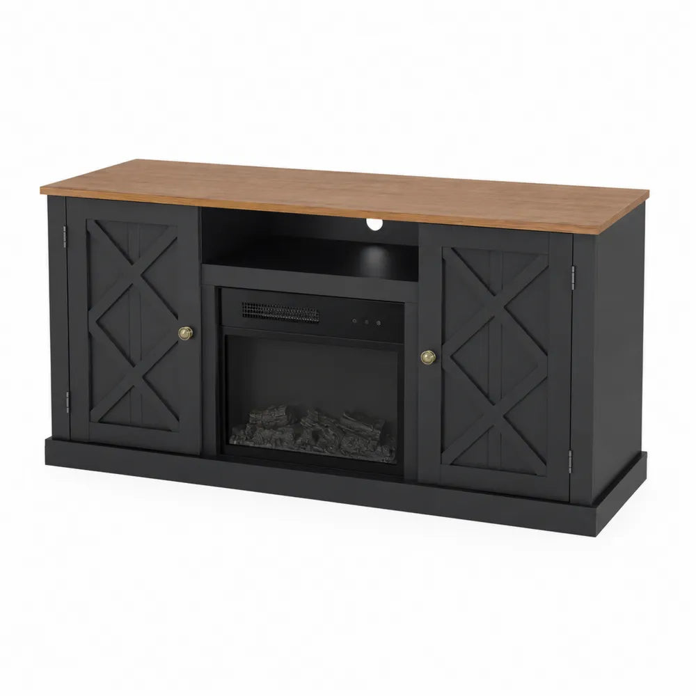 Mobile TV con Camino Elettrico in MDF e Rovere 150x40x80 cm