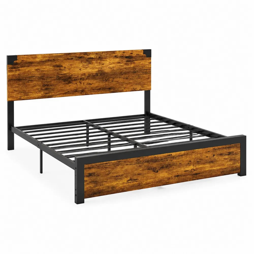 Letto Matrimoniale in Metallo e Legno MDF con Rete a Doghe