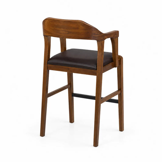 Sgabello in Legno e Similpelle Marrone