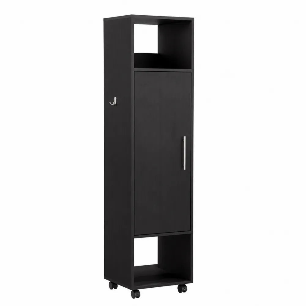 Armadio in Legno MDF Nero con Ruote
