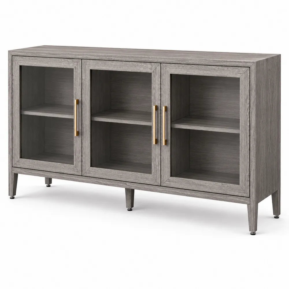 Credenza in Legno con Ante in Vetro Grigio