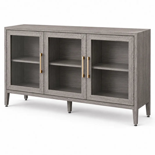 Credenza in Legno con Ante in Vetro Grigio