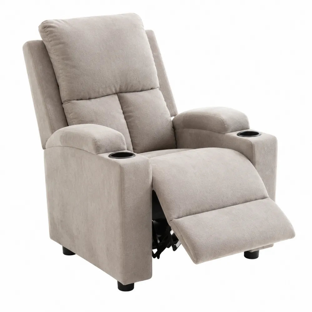 Poltrona reclinabile in tessuto beige con portabicchieri