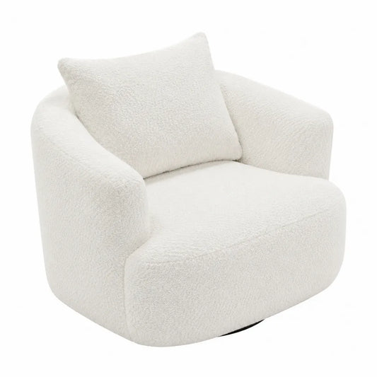 Poltrona Bouclé in Tessuto Bianca con Cuscino